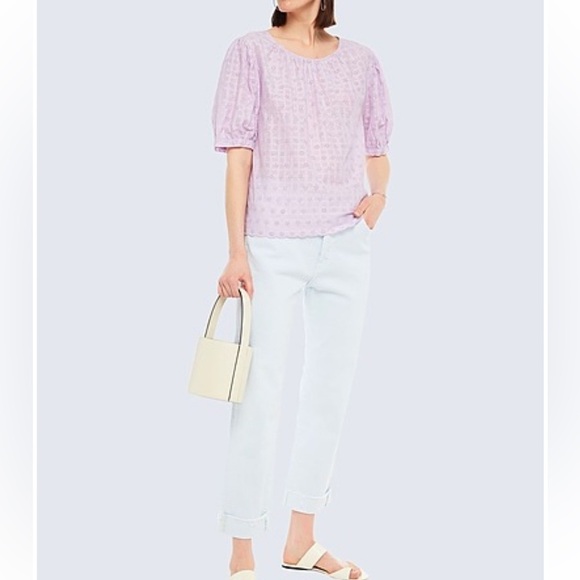 Velvet by Graham & Spencer Puff Slv Lavender Cottagecore Eyelet Blouse Sz Large - Picture 9 of 9